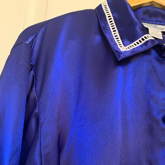 Vintage Satin Pyjamas Set Royal Blue Size Large - Picture 9 of 16